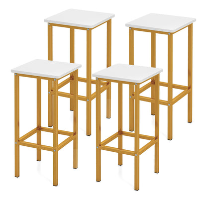 Bar Stool Set of 4 with Metal Legs, Footrest and 26 Inch Seat Height, White
