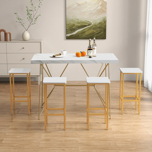 Bar Stool Set of 4 with Metal Legs, Footrest and 26 Inch Seat Height, White