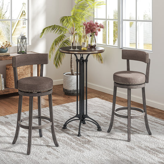 360° Swivel Counter Height Chairs Set of 2 with Rubber Wood Frame and Upholstered Seat – 31 Inch