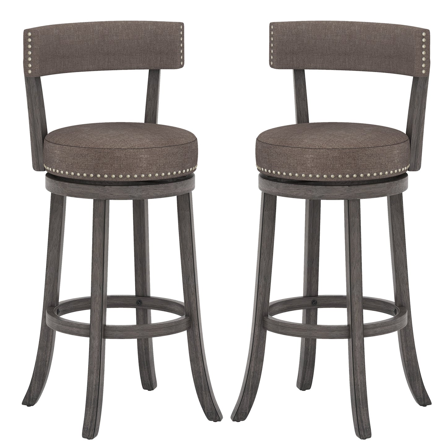 360° Swivel Counter Height Chairs Set of 2 with Rubber Wood Frame and Upholstered Seat – 31 Inch