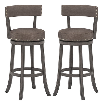 360° Swivel Counter Height Chairs Set of 2 with Rubber Wood Frame and Upholstered Seat – 31 Inch