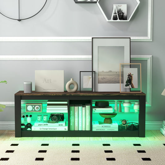 TV Stand with Remote-Controlled LED Lights and Tempered Glass Shelves for 65 Inch TVs