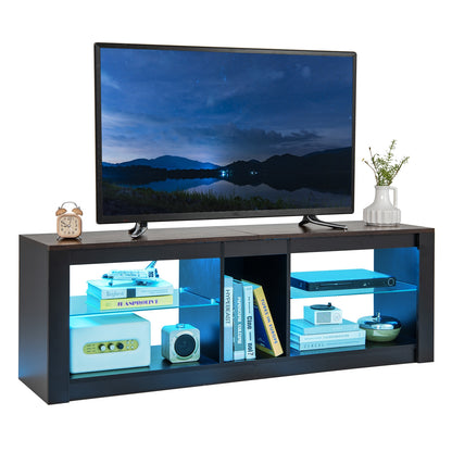 TV Stand with Remote-Controlled LED Lights and Tempered Glass Shelves for 65 Inch TVs