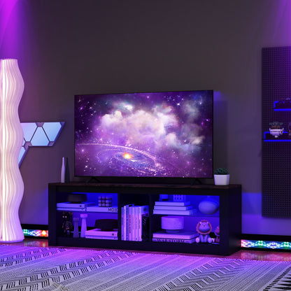 TV Stand with Remote-Controlled LED Lights and Tempered Glass Shelves for 65 Inch TVs