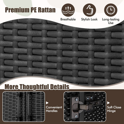 62 Inch PE Rattan Wicker Wardrobe with 2 Doors, Hanging Rod, and Storage Cubes – Black