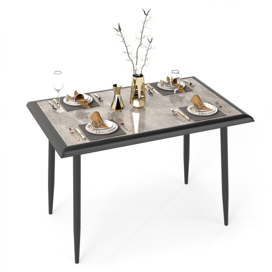 44 Inch Rectangular Dining Table with Faux Marble Top and Metal Frame