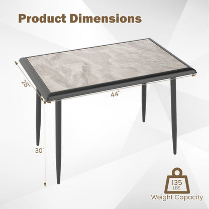 44 Inch Rectangular Dining Table with Faux Marble Top and Metal Frame