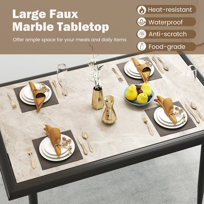 44 Inch Rectangular Dining Table with Faux Marble Top and Metal Frame