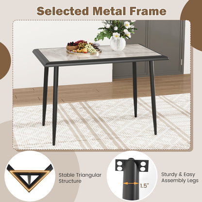 44 Inch Rectangular Dining Table with Faux Marble Top and Metal Frame
