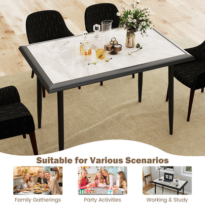 44 Inch Rectangular Dining Table with Faux Marble Top and Metal Frame