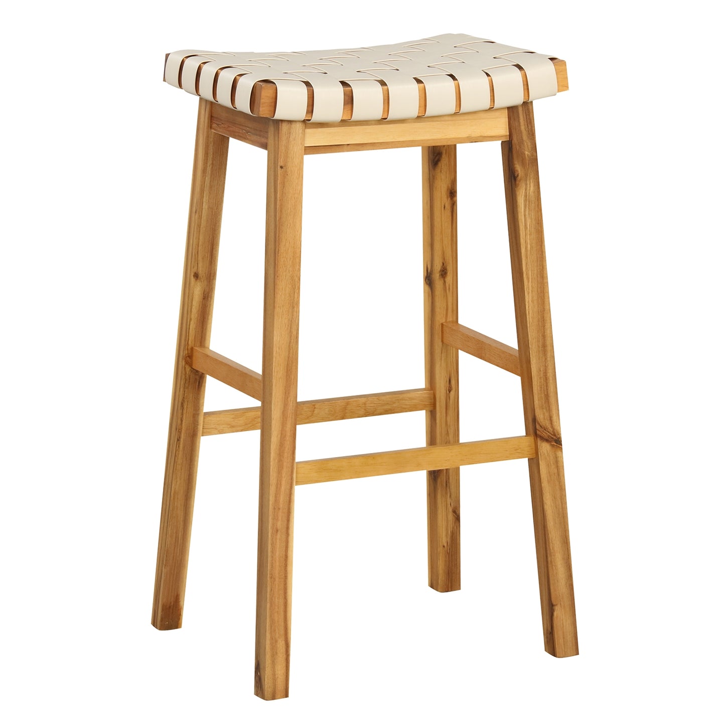 Pair of Faux PU Leather Bar Stools with Woven Curved Seat – 31 Inches