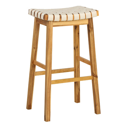 Pair of Faux PU Leather Bar Stools with Woven Curved Seat – 31 Inches
