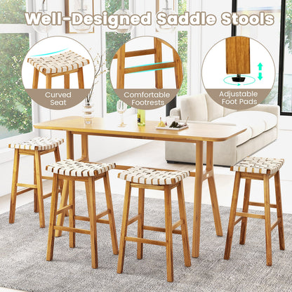 Pair of Faux PU Leather Bar Stools with Woven Curved Seat – 31 Inches