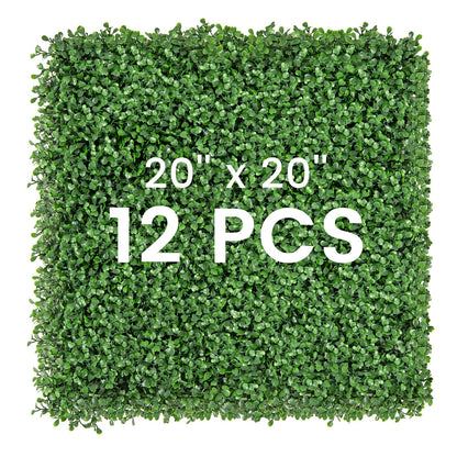 12 Pack 20x20 Inch Artificial Boxwood Panels with Removable Branches – Realistic Greenery for Indoor & Outdoor