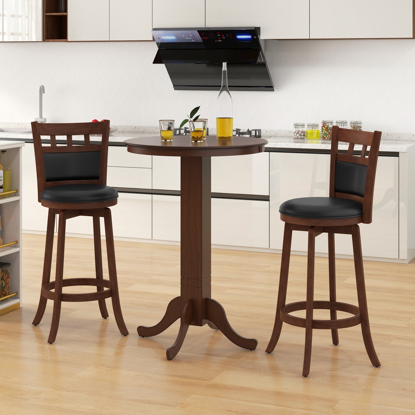 30 Inch Round Bar Height Dining Table with Solid Wood Pedestal Base