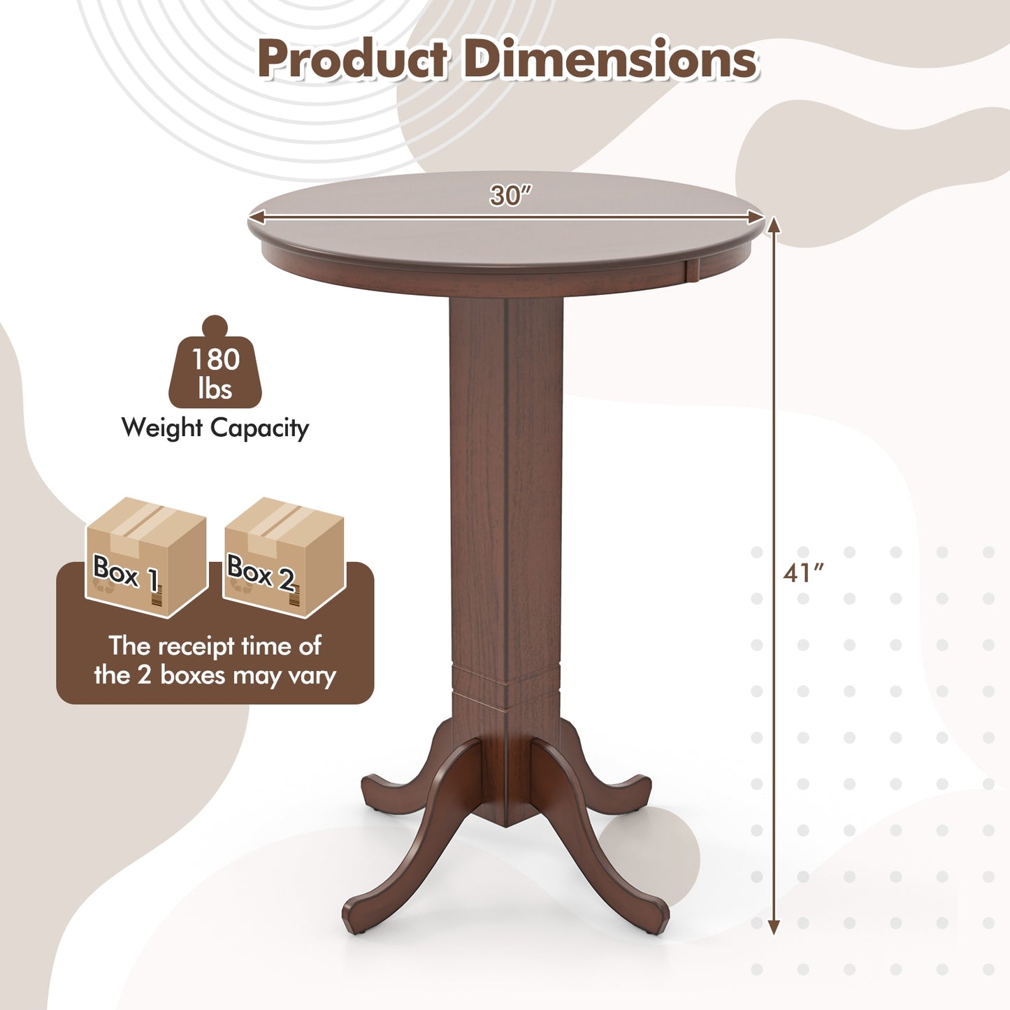 30 Inch Round Bar Height Dining Table with Solid Wood Pedestal Base