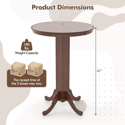 30 Inch Round Bar Height Dining Table with Solid Wood Pedestal Base