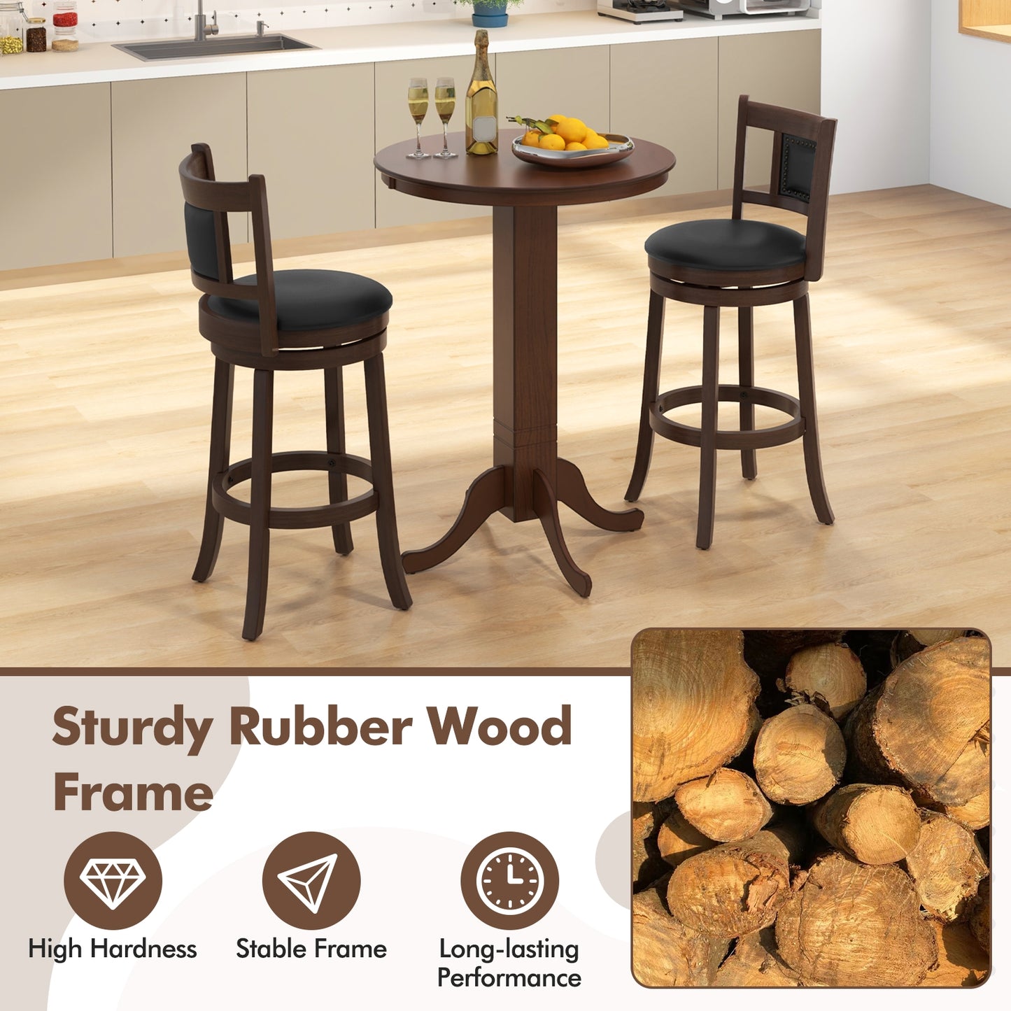 30 Inch Round Bar Height Dining Table with Solid Wood Pedestal Base