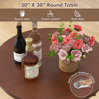 30 Inch Round Bar Height Dining Table with Solid Wood Pedestal Base