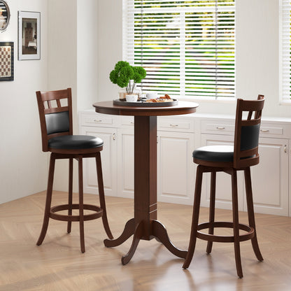 Pair of Wood Swivel Bar Stools with Faux Leather Upholstered Seat and Backrest