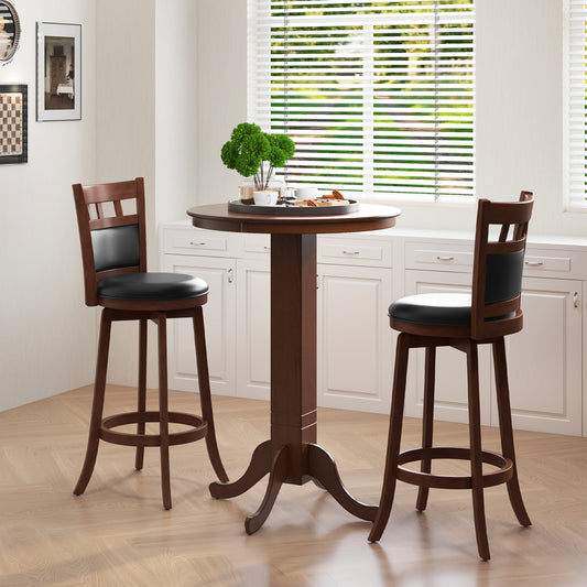 Pair of Wood Swivel Bar Stools with Faux Leather Upholstered Seat and Backrest