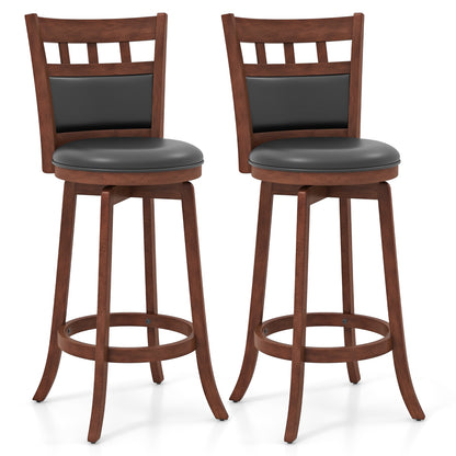 Pair of Wood Swivel Bar Stools with Faux Leather Upholstered Seat and Backrest