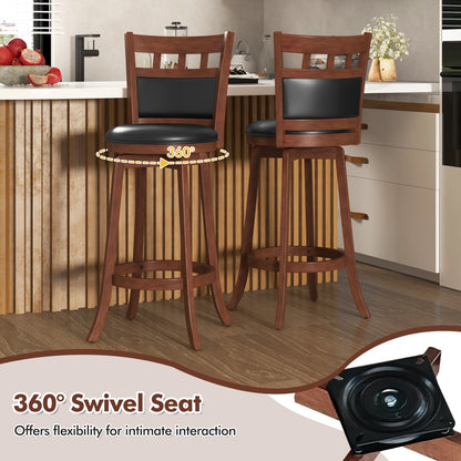 Pair of Wood Swivel Bar Stools with Faux Leather Upholstered Seat and Backrest