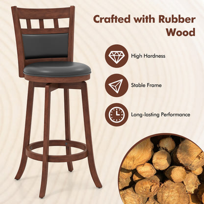 Pair of Wood Swivel Bar Stools with Faux Leather Upholstered Seat and Backrest