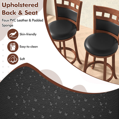Pair of Wood Swivel Bar Stools with Faux Leather Upholstered Seat and Backrest