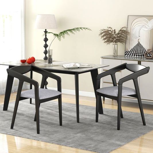 Upholstered Wooden Dining Chairs with Armrests and Solid Rubber Wood Frame, Set of 2