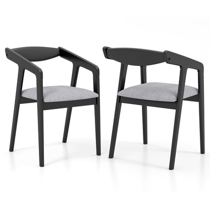 Upholstered Wooden Dining Chairs with Armrests and Solid Rubber Wood Frame, Set of 2