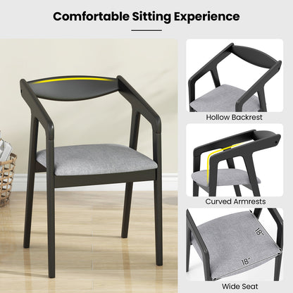 Upholstered Wooden Dining Chairs with Armrests and Solid Rubber Wood Frame, Set of 2