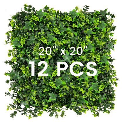 12 Pack 20x20 Inch Artificial Mixed Leaf Greenery Panels with Detachable Branches