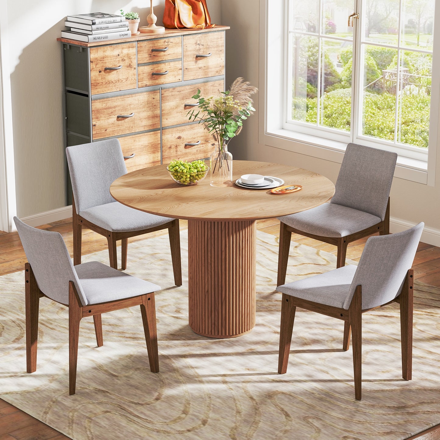 Upholstered Dining Chairs with High Curved Back and Solid Wood Frame, Set of 2
