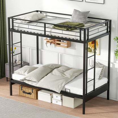 Convertible Twin Over Futon Bunk Bed with Dual Ladders, Safety Guardrails, and Adjustable Sofa