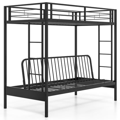 Convertible Twin Over Futon Bunk Bed with Dual Ladders, Safety Guardrails, and Adjustable Sofa