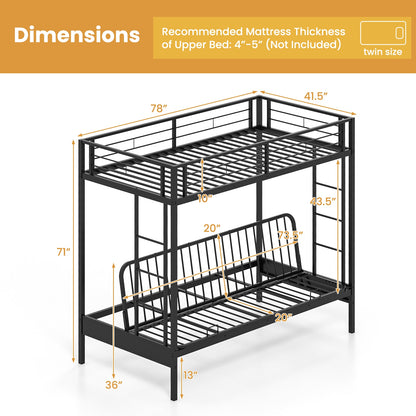 Convertible Twin Over Futon Bunk Bed with Dual Ladders, Safety Guardrails, and Adjustable Sofa