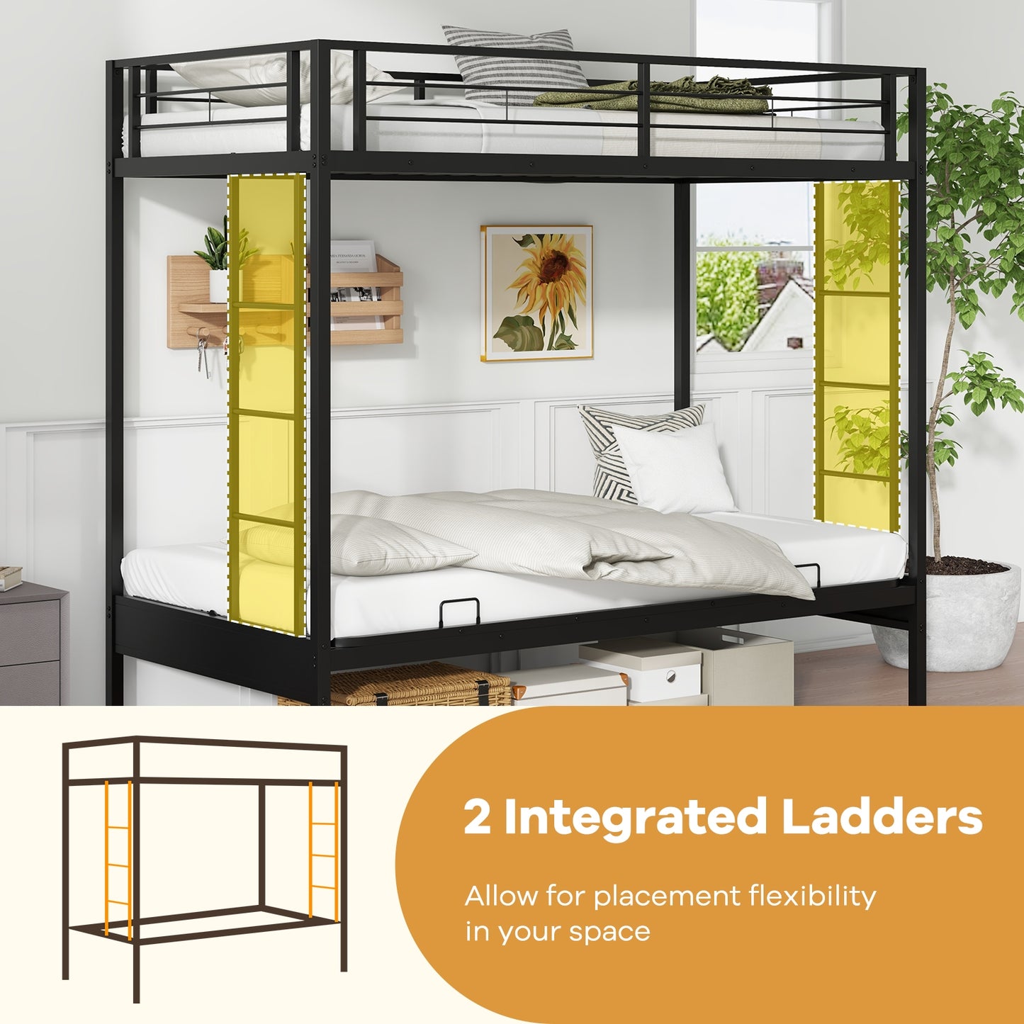 Convertible Twin Over Futon Bunk Bed with Dual Ladders, Safety Guardrails, and Adjustable Sofa
