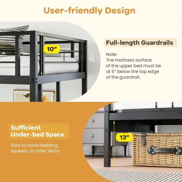 Convertible Twin Over Futon Bunk Bed with Dual Ladders, Safety Guardrails, and Adjustable Sofa
