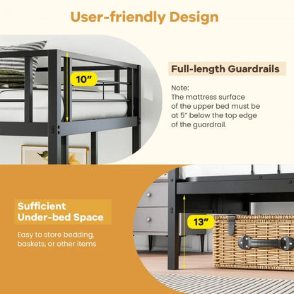 Convertible Twin Over Futon Bunk Bed with Dual Ladders, Safety Guardrails, and Adjustable Sofa