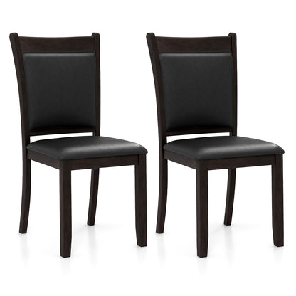 Faux Leather Upholstered Dining Chairs with Padded Seat and Solid Wood Legs, Set of 2