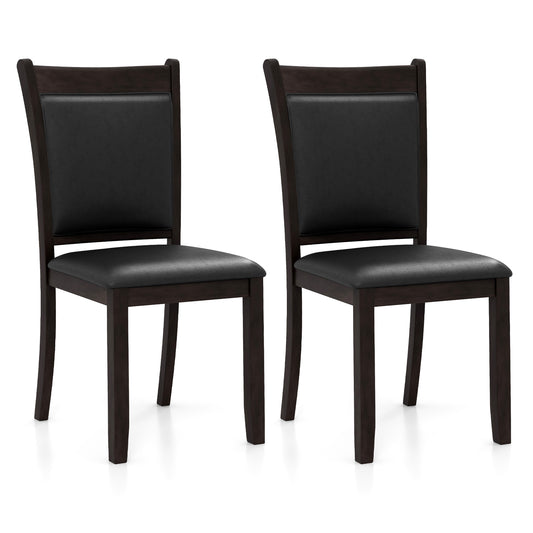 Faux Leather Upholstered Dining Chairs with Padded Seat and Solid Wood Legs, Set of 2
