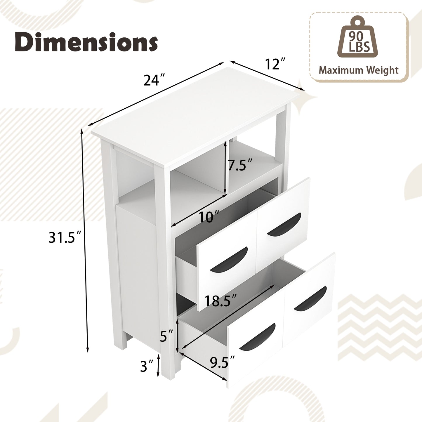 24 Inch Storage Cabinet with Open Compartments and Drawers
