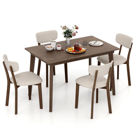5 Piece Dining Set for 4 with Padded Chairs and Durable Rubber Wood Frame
