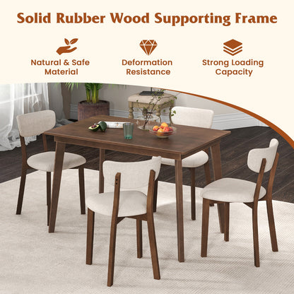 5 Piece Dining Set for 4 with Padded Chairs and Durable Rubber Wood Frame