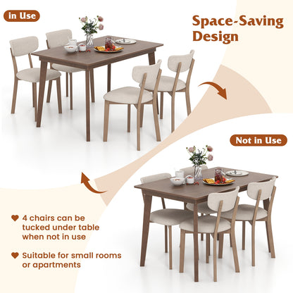 5 Piece Dining Set for 4 with Padded Chairs and Durable Rubber Wood Frame