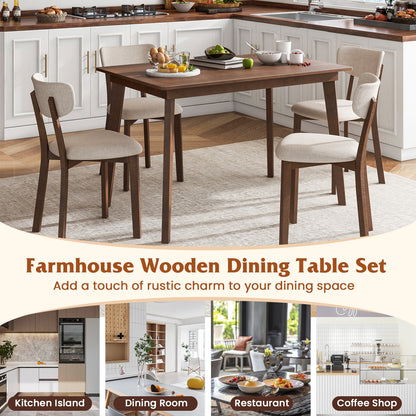 5 Piece Dining Set for 4 with Padded Chairs and Durable Rubber Wood Frame