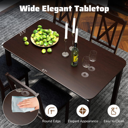 5 Piece Wooden Dining Set with Padded Chairs and Spacious Rectangular Table