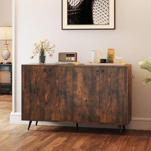 Mid Century Modern Buffet Cabinet with Adjustable Storage Shelves - Rustic Brown