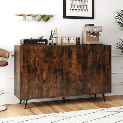 Mid Century Modern Buffet Cabinet with Adjustable Storage Shelves - Rustic Brown
